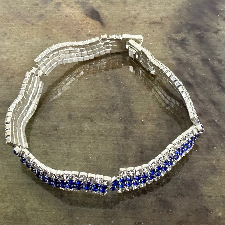 Ann Primrose Sapphire and White Crystal link Tennis Bracelet- Perfect for Dress Up Events!!
