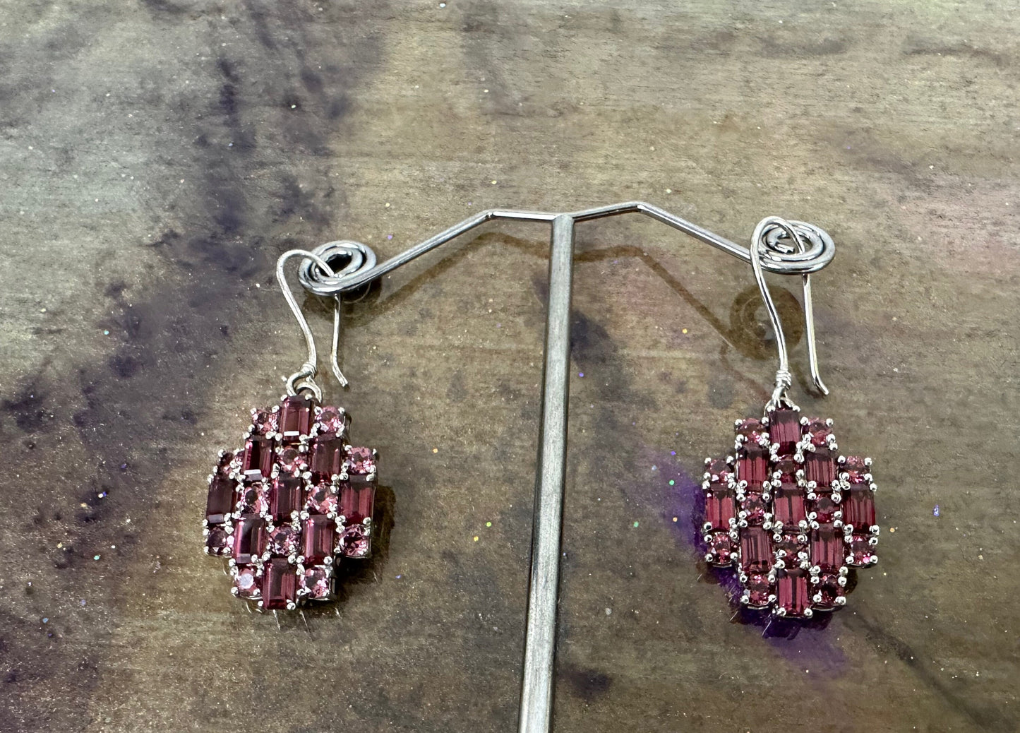 Umba River Rhodolite Garnet and Silver drop earrings