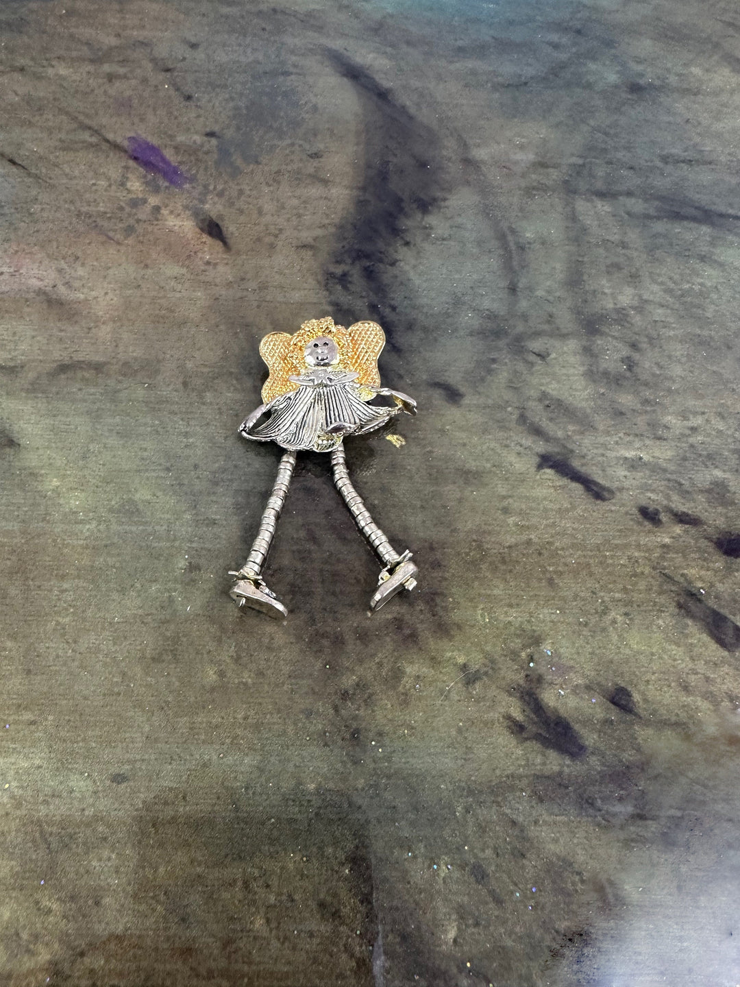 Gold and Silver Angel with Dangling legs Brooch