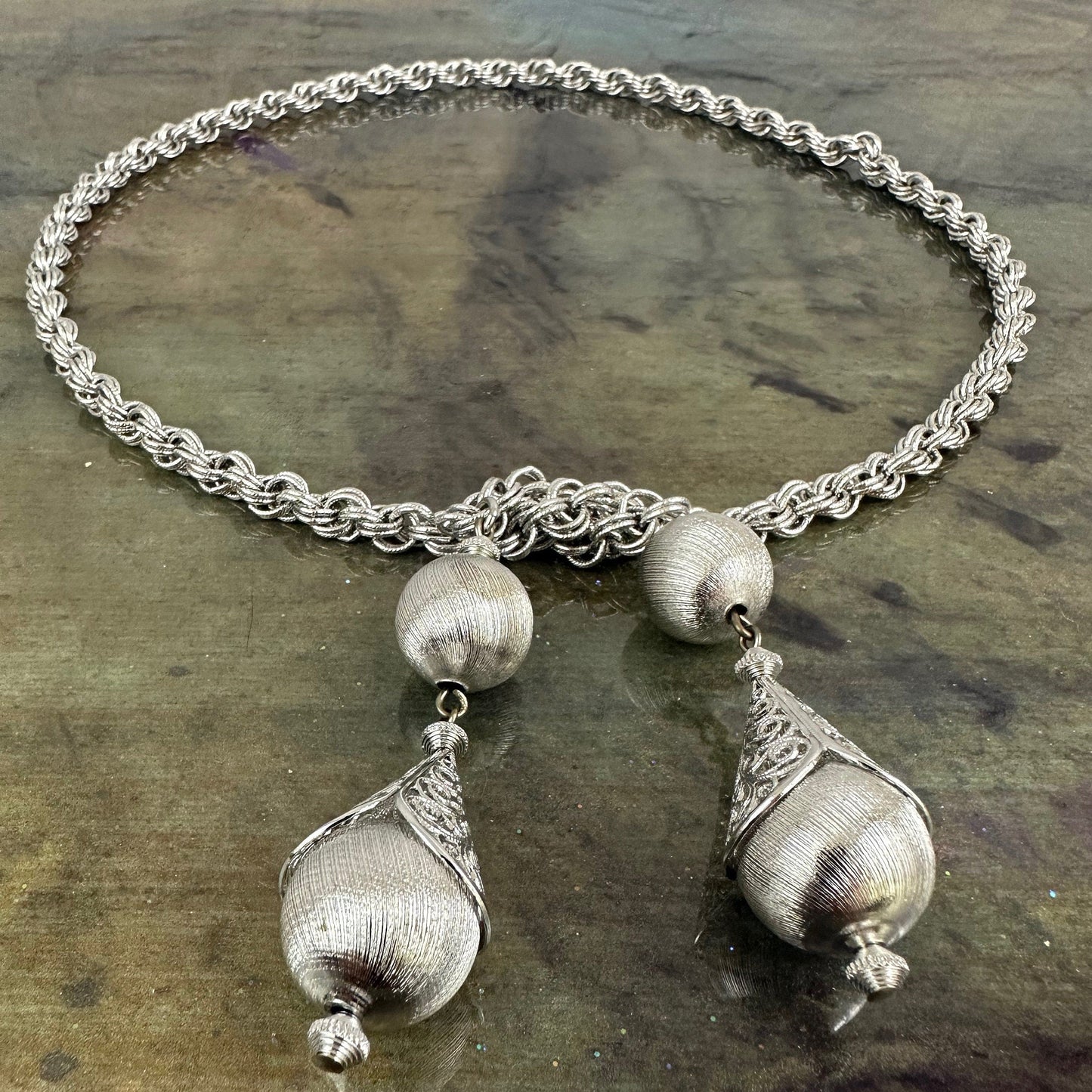 Vintage Monet Lariat Silver tone Necklace