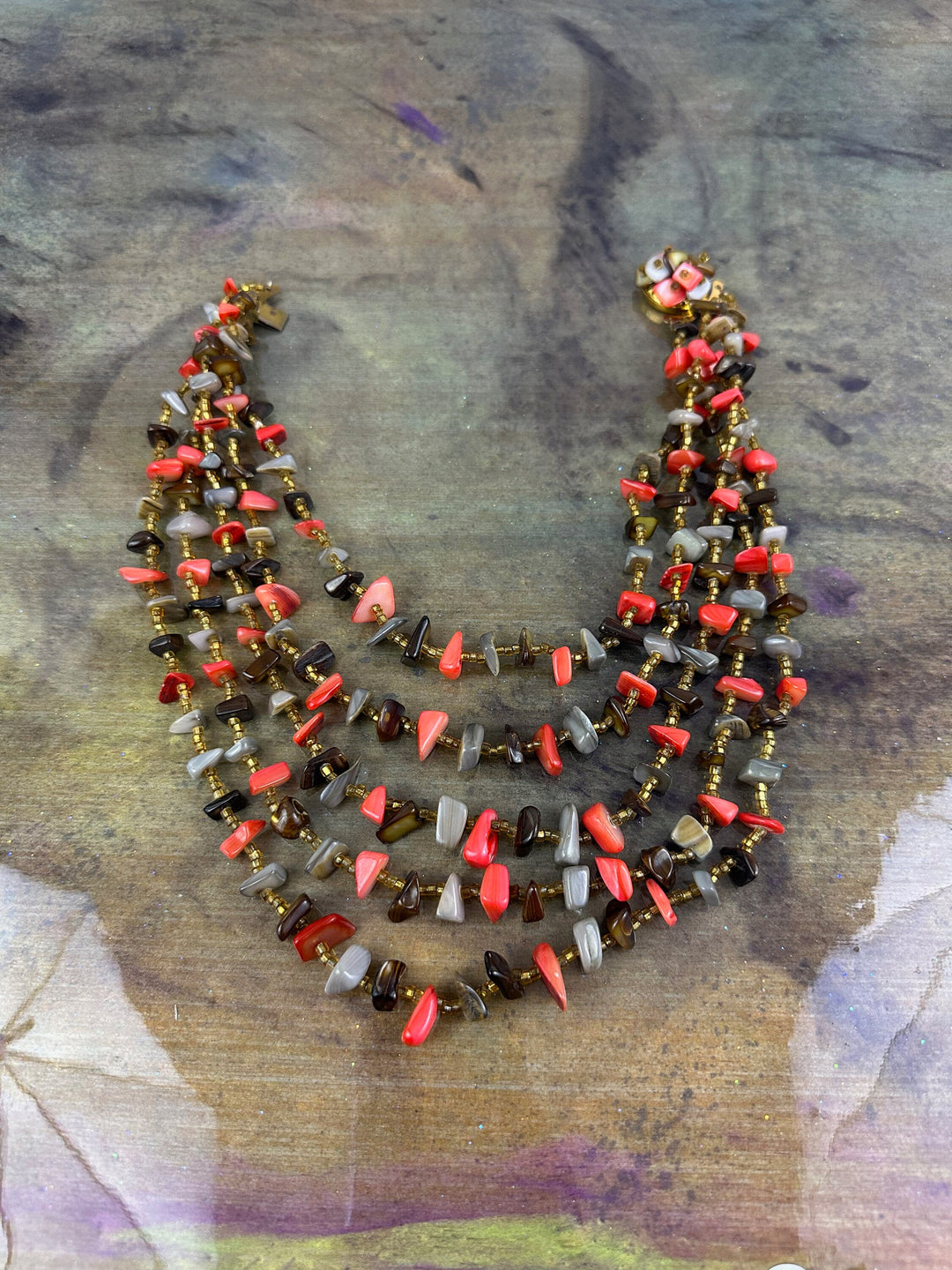 Vintage 5 Strand Polished Shell chip necklace