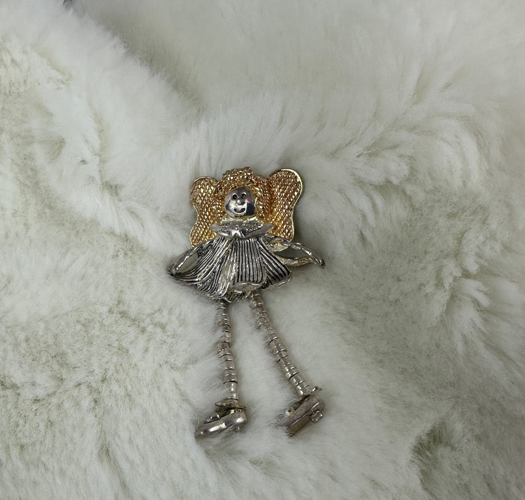 Gold and Silver Angel with Dangling legs Brooch