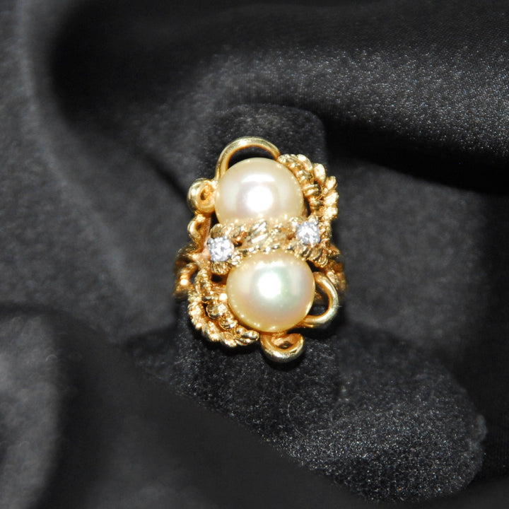 Diamonds, Pearls, and Gold  Cocktail Ring