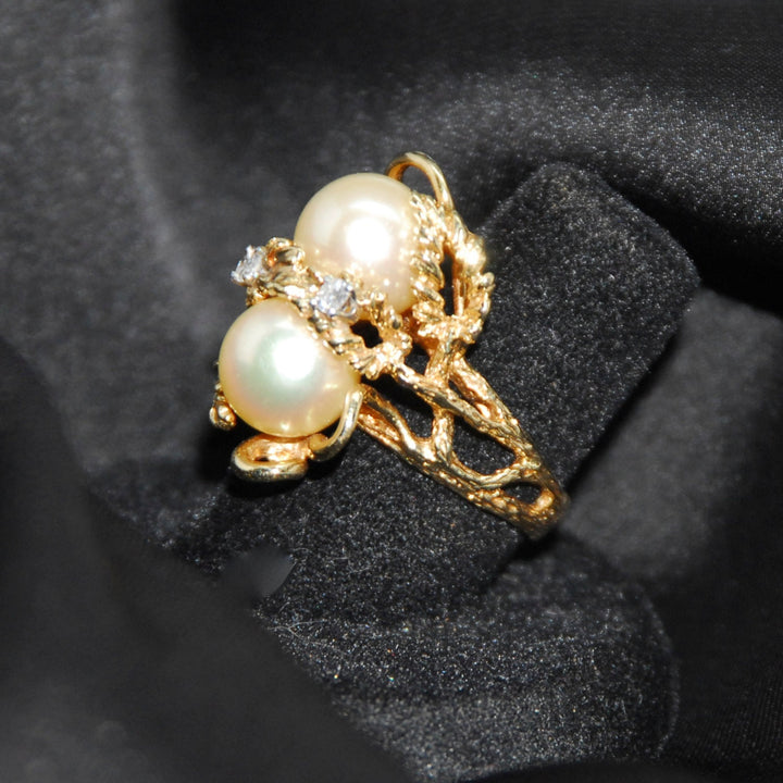 Diamonds, Pearls, and Gold  Cocktail Ring