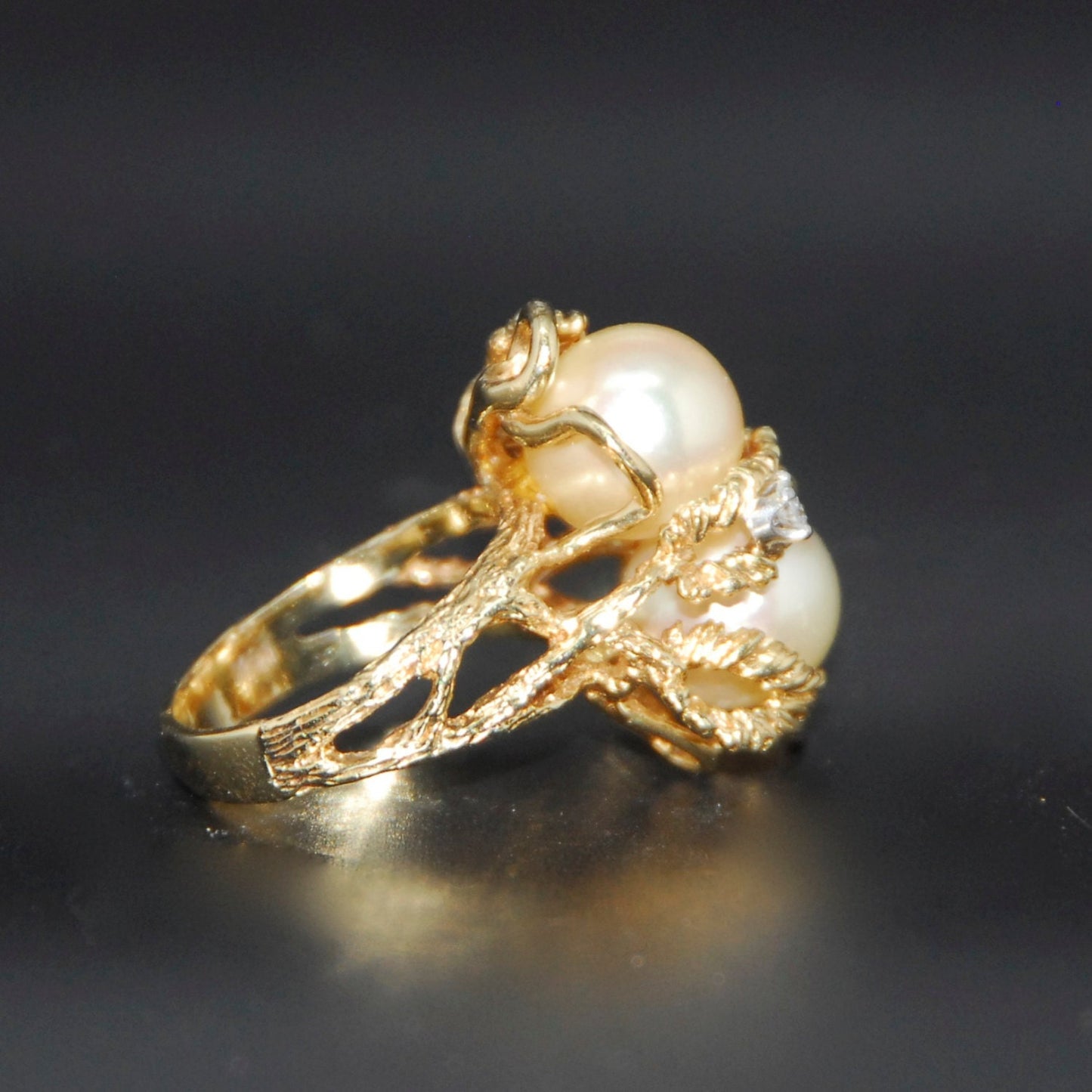 Diamonds, Pearls, and Gold  Cocktail Ring