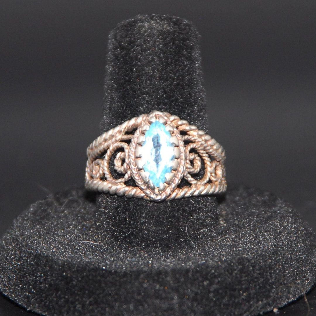 Sterling Silver Twisted Rope ring with Blue Topaz