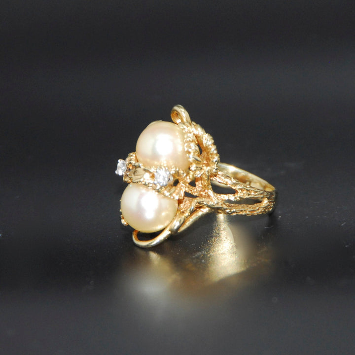 Diamonds, Pearls, and Gold  Cocktail Ring