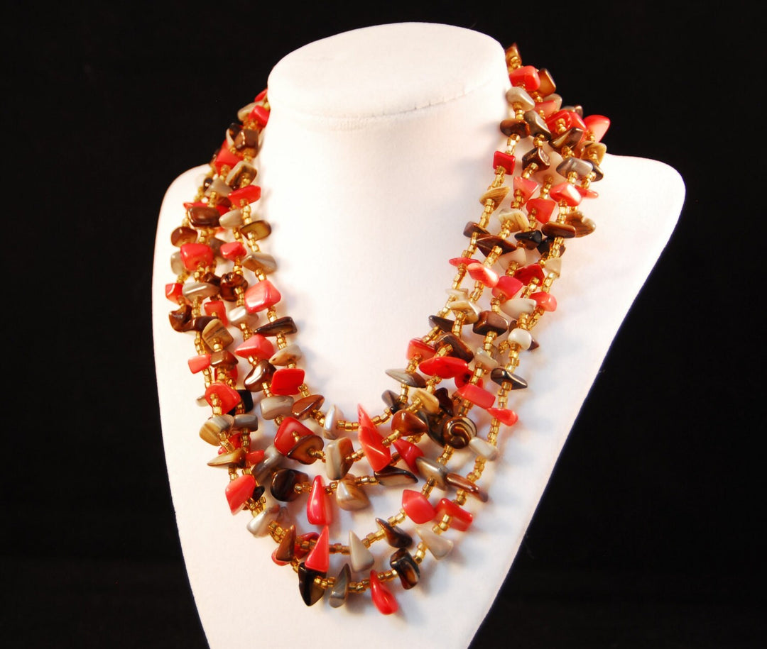 Vintage 5 Strand Polished Shell chip necklace